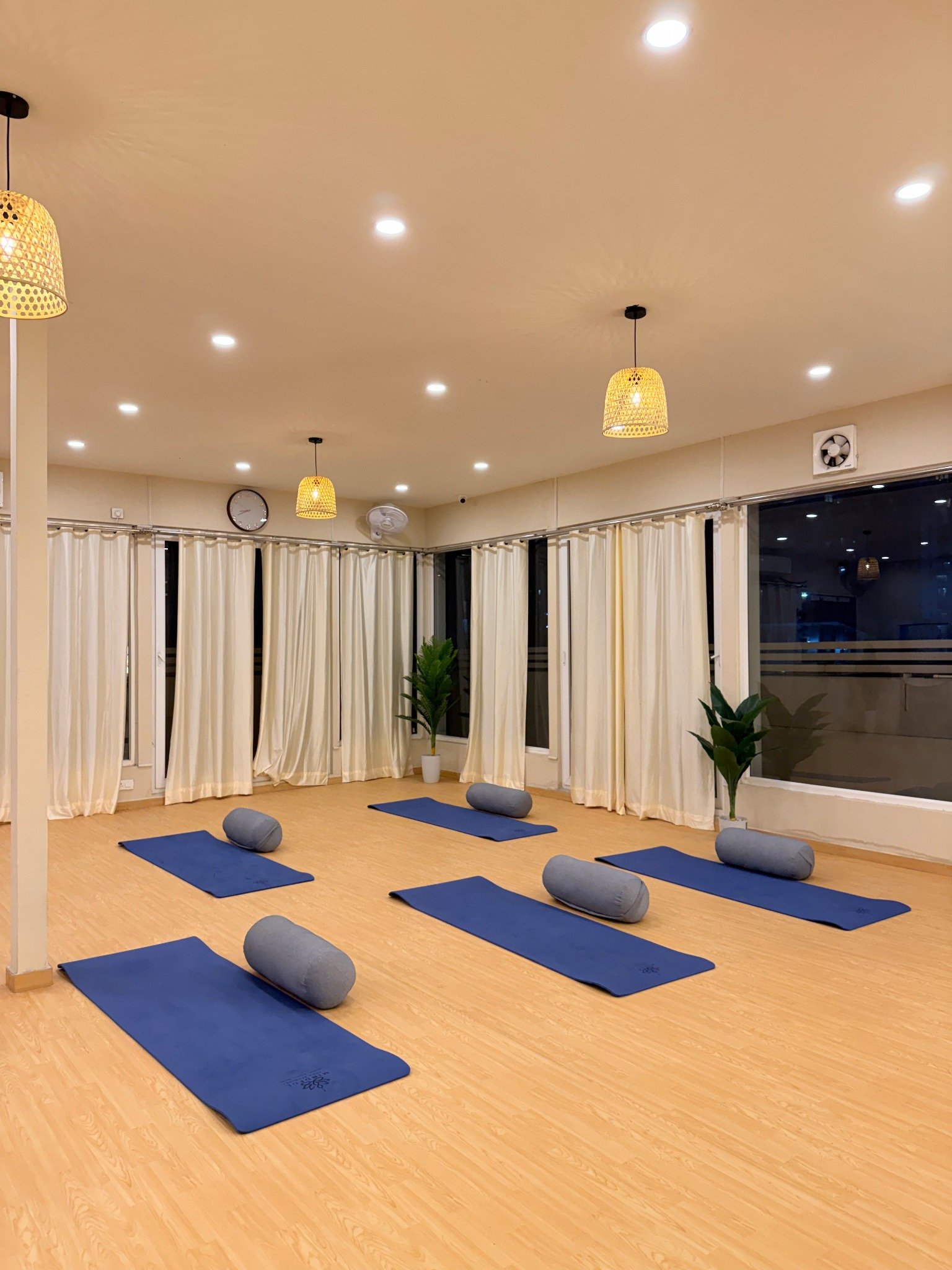 Yoga studio floor with mats